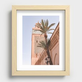 Moroccan Mosque with Palm Tree in Marrakech Recessed Framed Print