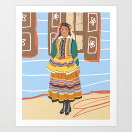 Folk heroine portraitgigi-rosado, Art Print | Illustrated, Folklor, Woman, Curated, Eastern, Illuatration, Old, Dress, Pencils, Polish 