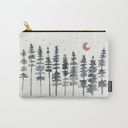 Nighttime Watercolor Forest Carry-All Pouch | Fall, Nature, Decor, Wilderness, Trees, Adventure, Minimalistlandscape, Moody, Forest, Pine 