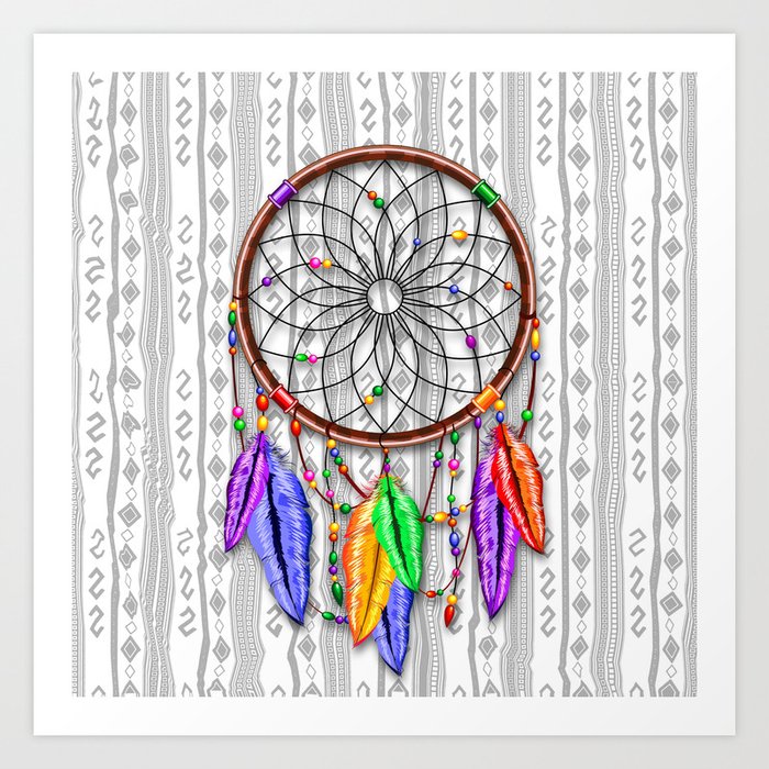 Dreamcatcher Rainbow Feathers Art Print