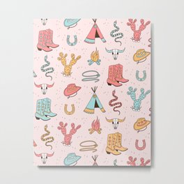 Cute Cowgirl Pattern, Cowboy Print Metal Print | Rodeo, Yeehaw, Snake, Blush, Western, Girly, Cute, Pastel, Country, Colorful 