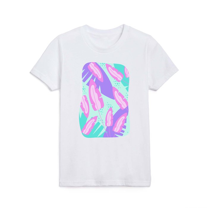 Tropical leaves and flamingo feathers pattern Kids T Shirt