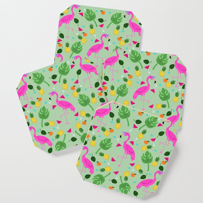 Fun Flamingos on Green Coaster