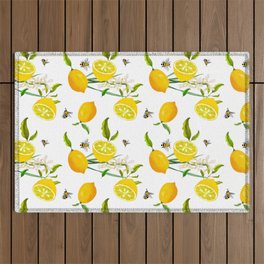 Summer,bees, citrus ,floral Mediterranean style ,lemon fruit pattern  Outdoor Rug