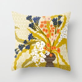 Matisse Flower Vase modern Illustration mustard yellow Throw Pillow