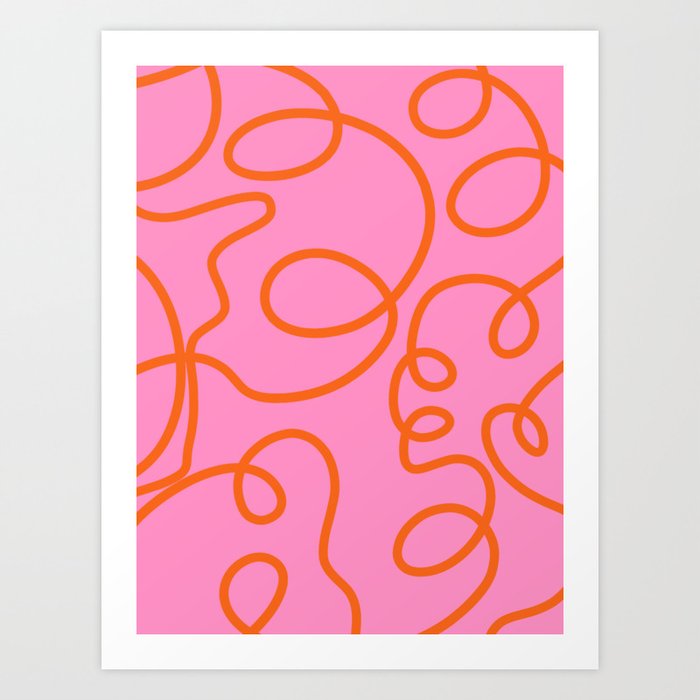 Abstract Lines Print Mid Century Modern Wall Art Pink And Orange Colors Brush Strokes Vintage Decor Art Print