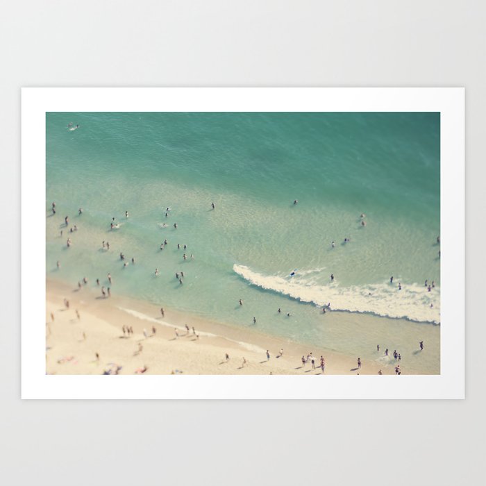 Aerial Beach - Turquoise Ocean - Crashing Waves - Crowded Beach - Sea Travel Photography Art Print