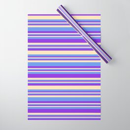 [ Thumbnail: Purple, Beige, and Cornflower Blue Colored Striped/Lined Pattern Wrapping Paper ]