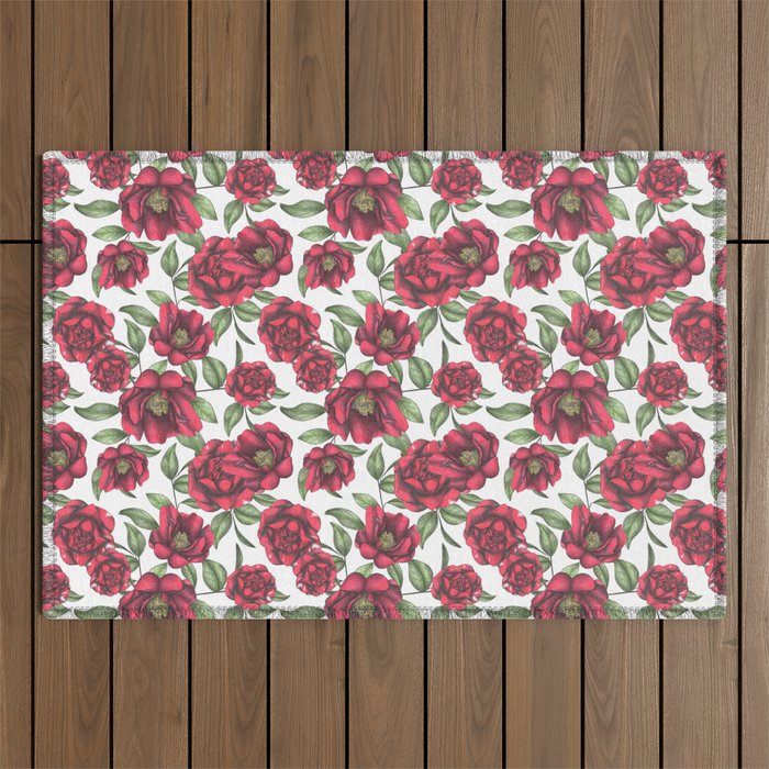 Blooming Camellias Outdoor Rug