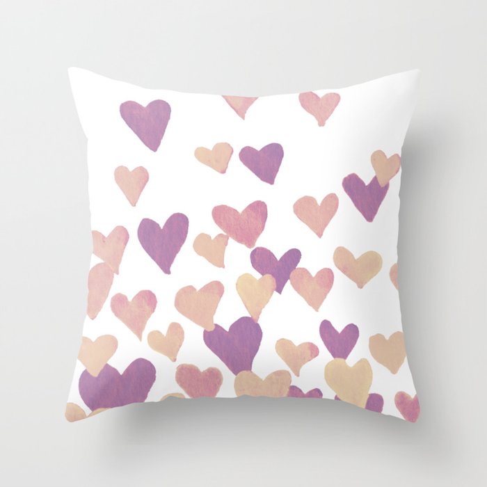 Valentine's Day Watercolor Hearts - pastel pink Throw Pillow