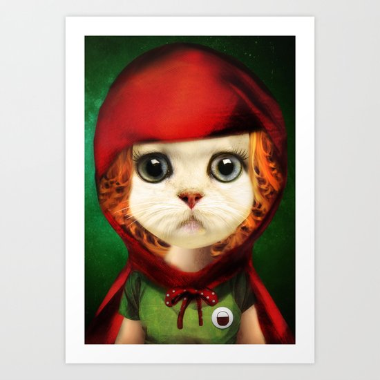 Kitten red riding Art Print