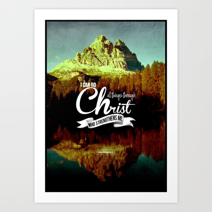 Typography Motivational Christian Bible Verses Poster - Philippians 4:13 Art Print