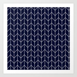 Chevron pattern -  white on dark blue Art Print