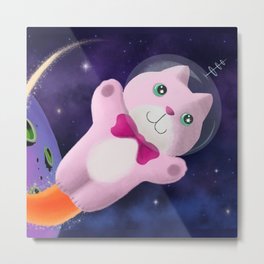 Captain Space Kitty Of The 24th Century Metal Print | Kittycat, Rocket, Planet, Adventure, Kitty, Stars, Space, Toy, Galaxy, Atomic 