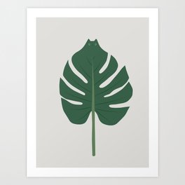 Cat and Plant 24: Meowstera Leaf Art Print