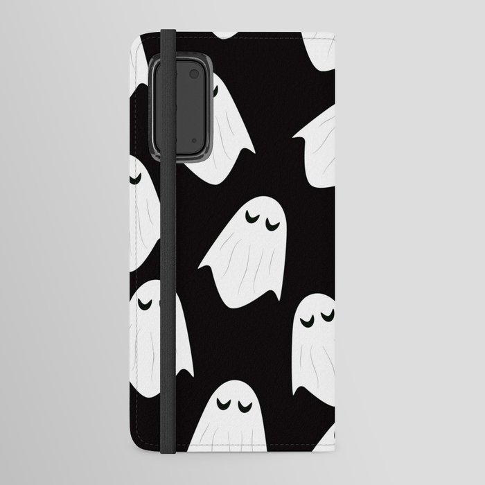 White Boo Ghost Halloween Pattern Black  Android Wallet Case