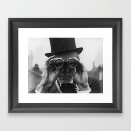 Derby Spectator watching ponies with opera glasses black and white photograph - photography - photographs Framed Art Print