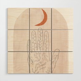 Botanical hand and moon Wood Wall Art