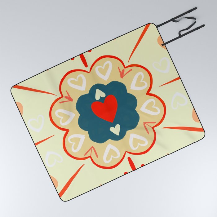 Valentines Day Heart Mandala in Happy Lemon Picnic Blanket
