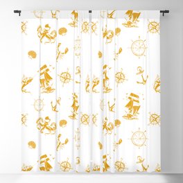Mustard Silhouettes Of Vintage Nautical Pattern Blackout Curtain