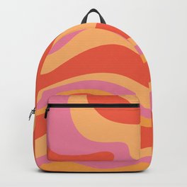 Modern Retro Liquid Swirl Abstract Pattern Square in Vintage Pink and Orange Backpack