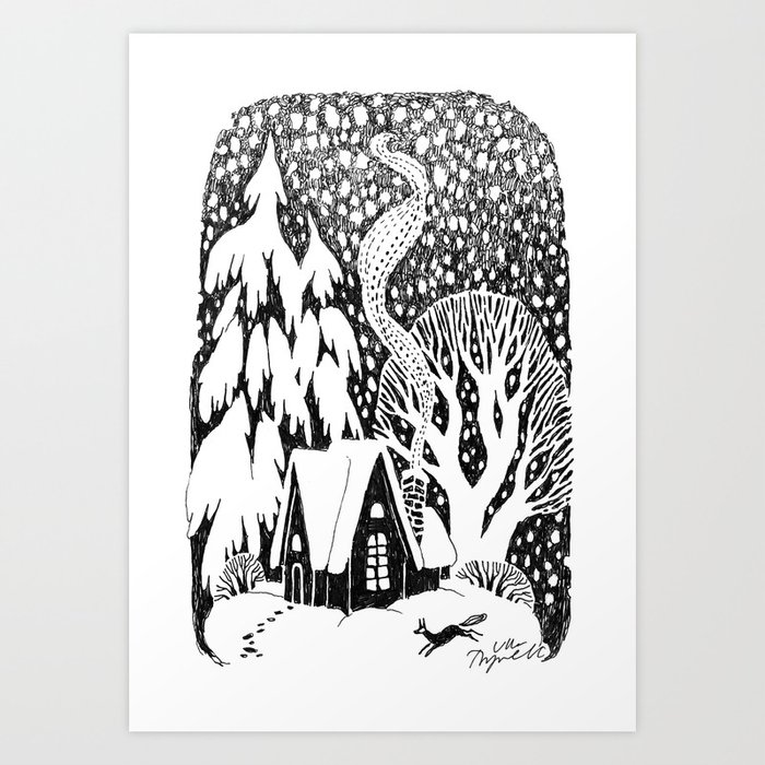 Wintertime Cottage Art Print