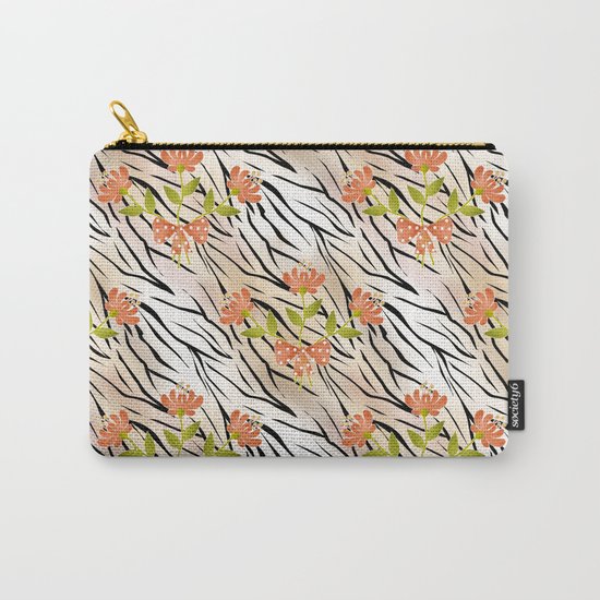 Floral pattern on a tiger background . Carry-All Pouch