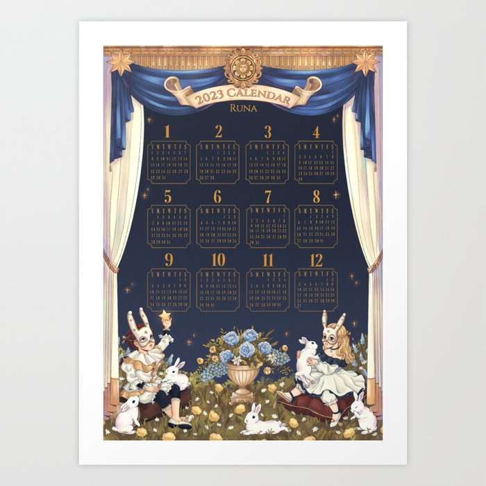 2023 Year of the Rabbit Mystical Yearly Calendar Poster Art Print