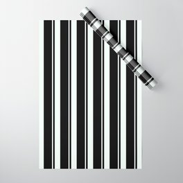 [ Thumbnail: Black & Mint Cream Colored Lines/Stripes Pattern Wrapping Paper ]