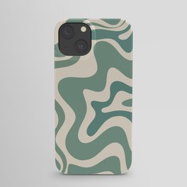 Retro Liquid Swirl Abstract Pattern in Eucalyptus Sage Green and Cream Beige iPhone Case