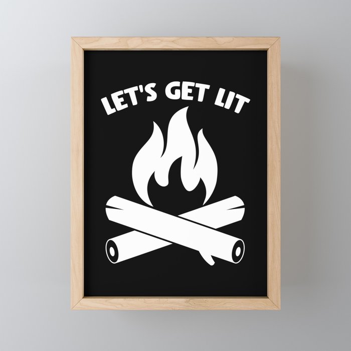 Let's Get Lit Bonfire Summer Camping Framed Mini Art Print