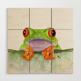frog behind leaf  Wood Wall Art