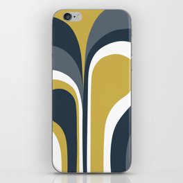 Retro Groovy Abstract Design Navy Blue, Mustard Yellow, Grey and white iPhone Skin