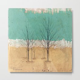 Whisper Softly Metal Print | Abstract, Soft, Encaustic, Teal, Collage, Nature, Winter, Other, Trees 