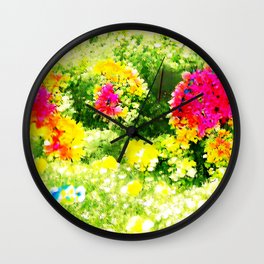 Bright Flowers Summer Wall Clock | Graphite, Digital, Herb, Blossom, Flowers, Perennial, Summertime, Vacation, Summer, Vine 