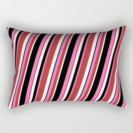 [ Thumbnail: Hot Pink, Brown, White & Black Colored Lined/Striped Pattern Rectangular Pillow ]