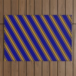 [ Thumbnail: Blue & Dark Goldenrod Colored Lines Pattern Outdoor Rug ]