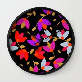 Vintage multicolored flower pattern on dark background! Wall Clock