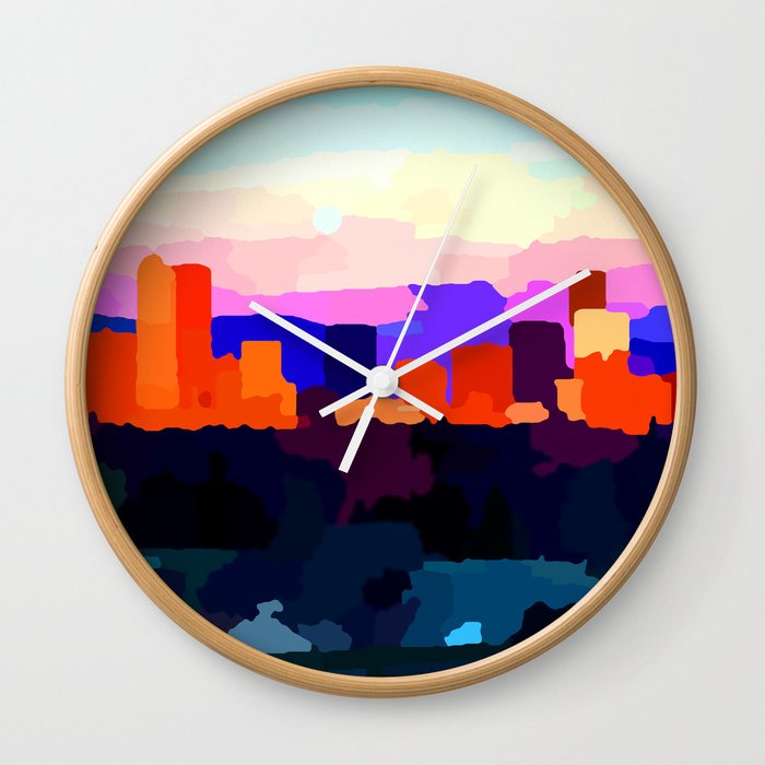 Denver Colorado Skyline Moonrise Wall Clock