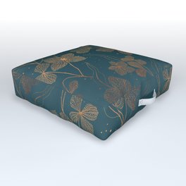 Copper Art Deco Flowers on Emerald  Outdoor Floor Cushion | Graphicdesign, Pattern, Retro, Copper, Garden, Minimalist, Botanical, Watercolor, Modern, Emerald 