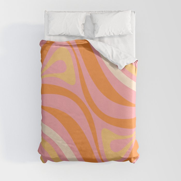 New Groove Retro Swirl Abstract Pattern in Pink, Orange, Yellow, and Cream Duvet Cover