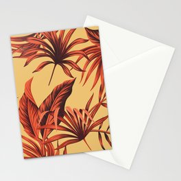 Tropical vintage red palm leaves on honey yellow background Stationery Card