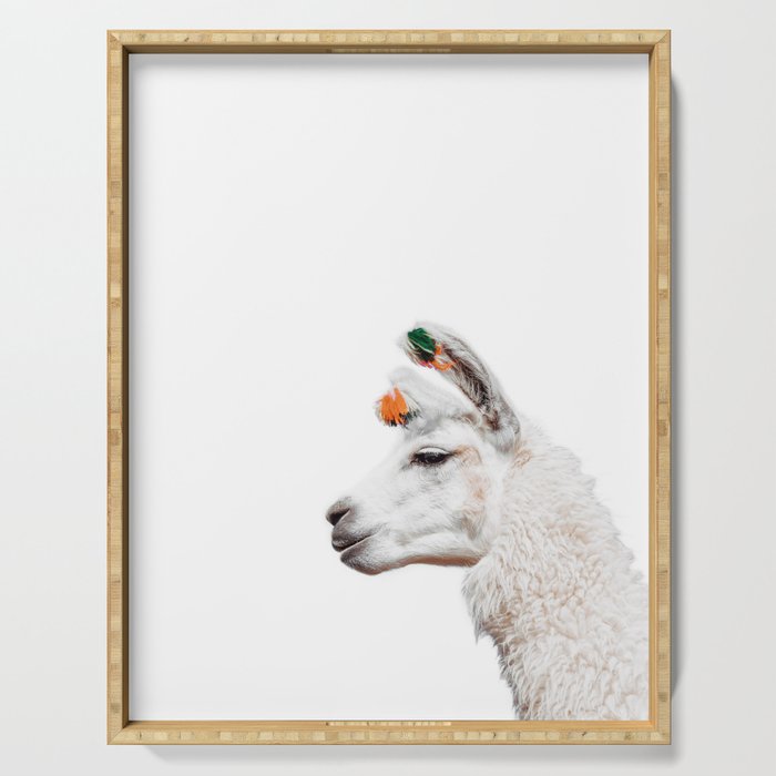 Funny Llama Portrait White Background Bolivia  Serving Tray