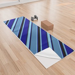 [ Thumbnail: Blue, Black, Dark Blue & Sky Blue Colored Pattern of Stripes Yoga Towel ]
