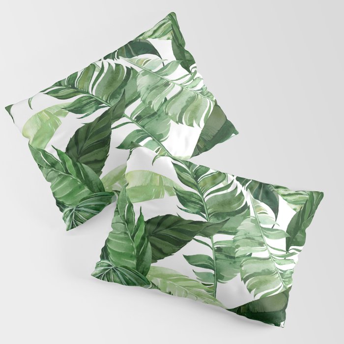 Green leaf watercolor pattern Pillow Sham