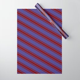[ Thumbnail: Dark Slate Blue & Maroon Colored Striped Pattern Wrapping Paper ]