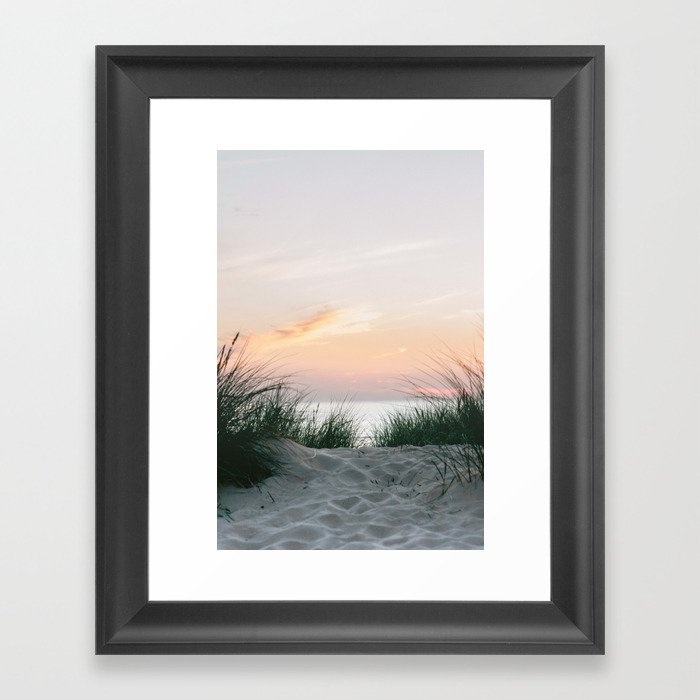 Dune grass at colourful pastel sunset | Painted sky at North Sea, Netherlands | Fine art travel photography Framed Art Print