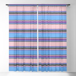 [ Thumbnail: Blue, Black, Light Pink & Indigo Colored Lines Pattern Sheer Curtain ]