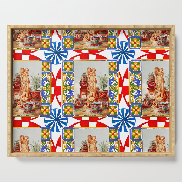 Italian,Sicilian art,majolica,tiles,baroque art Serving Tray