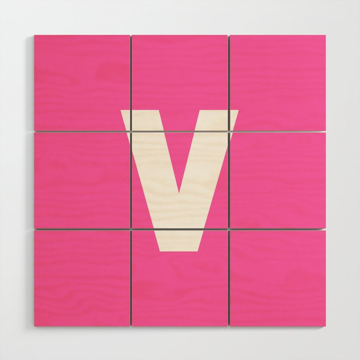 letter V (White & Pink) Wood Wall Art
